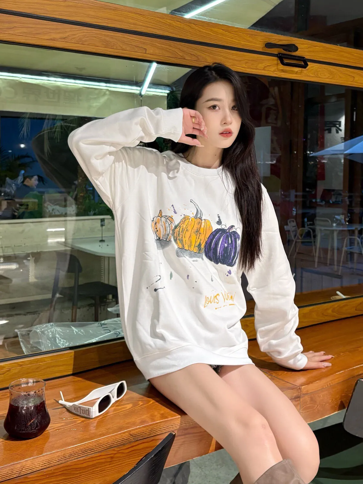 Louis Vuitton/Louis Vuitton 24FW graffiti hand-painted pumpkin round neck sweatshirt